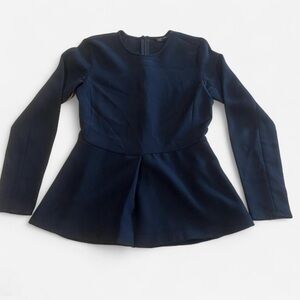 Zara Women's Black Long Sleeve Fitted Ruched Classic Peplum Shirt Top Size 6 Zip